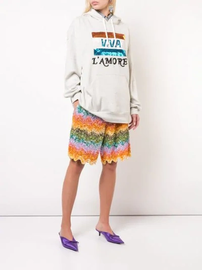 Shop Ashish Viva L'amore Beaded Hoodie In Grey