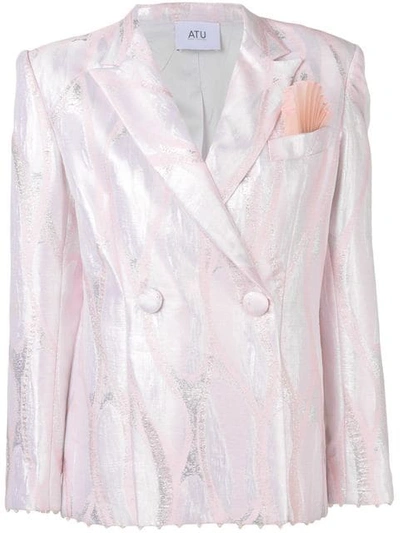 Shop Atu Body Couture Metallic Double-breasted Blazer In Pink