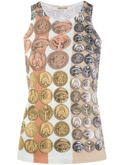 Shop Roberto Cavalli Stripes & Coins Knitted Tank Top In Neutrals