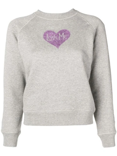 Shop Alexa Chung Glitter Heart Print Sweatshirt In Grey