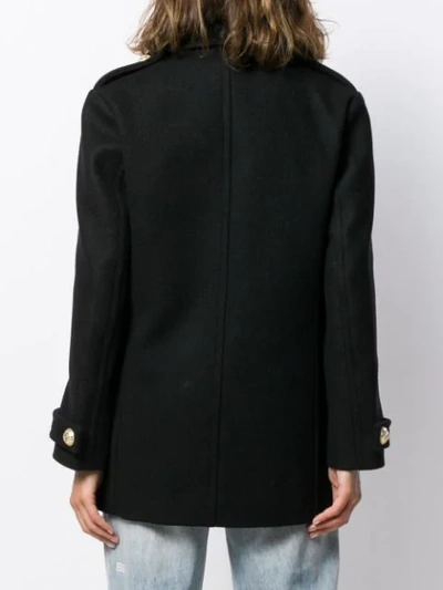 Shop Balmain Double Breasted Coat In Black