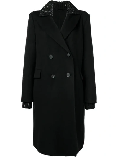 Shop Ermanno Scervino Knit Collar Coat In Black