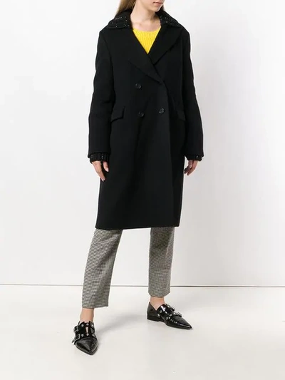 Shop Ermanno Scervino Knit Collar Coat In Black