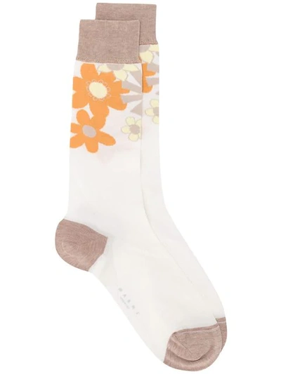 Shop Marni Flower Knit Socks In White