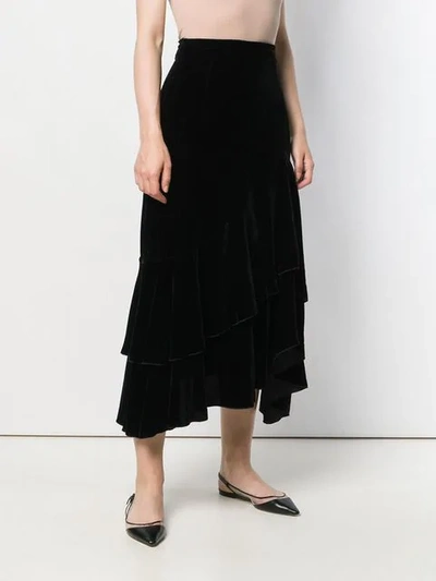 Shop In The Mood For Love Adriana Velur Asymmetric Skirt In Black