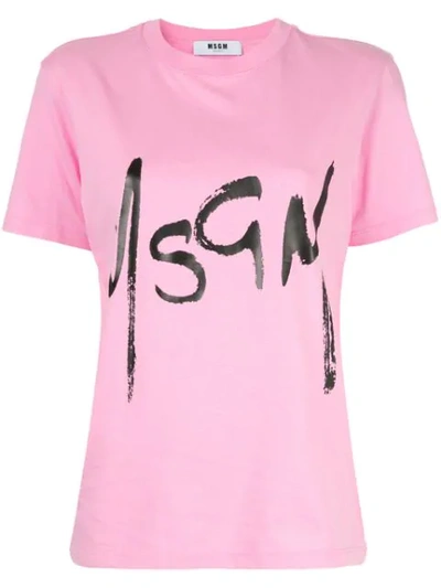 Shop Msgm Logo Printed T-shirt In Pink
