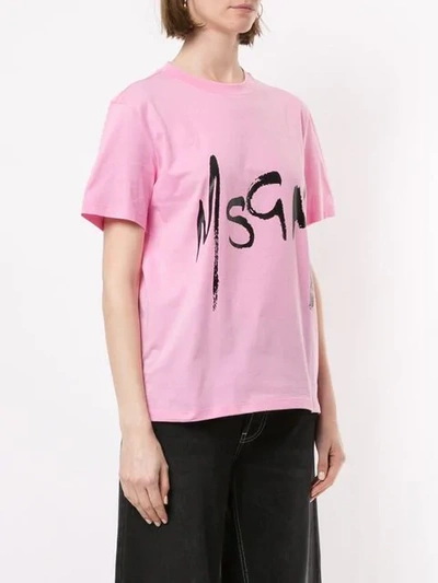 Shop Msgm Logo Printed T-shirt In Pink