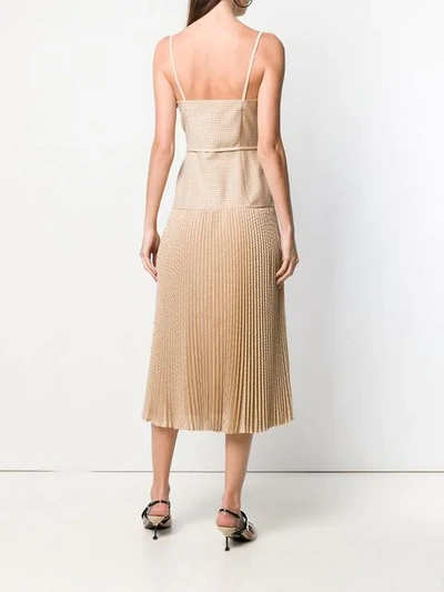 Shop Fendi Perforated Pleated Dress In Neutrals
