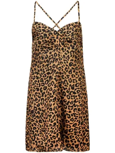 Shop Michelle Mason Leopard Print Mini Dress In Brown
