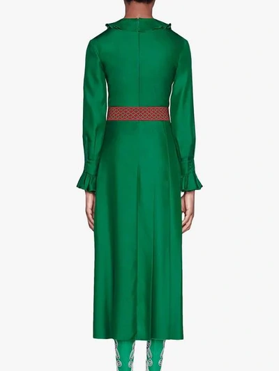 Shop Gucci Silk Dress With Double G Belt In Green