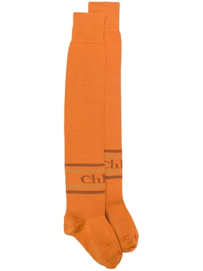 Shop Chloé Over-the-knee Logo Socks - Orange