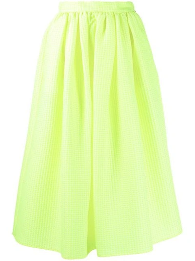 Shop Msgm Checked Full Skirt In Yellow