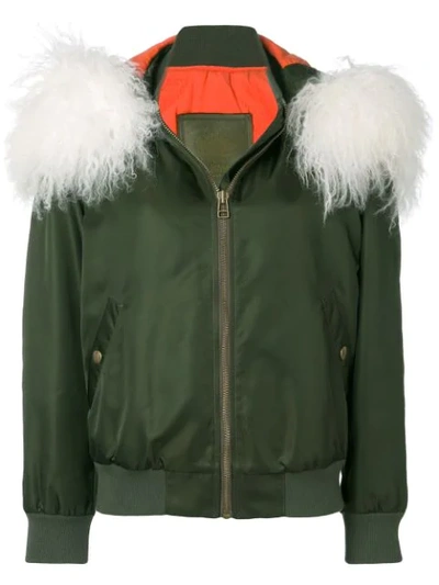 Shop Mr & Mrs Italy Customisable Bomber With Fur Collar In Green