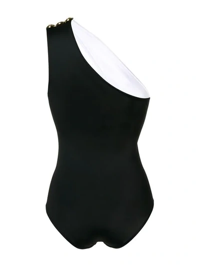 BALMAIN TWO-TONE ONE SHOULDER SWIMSUIT - 黑色