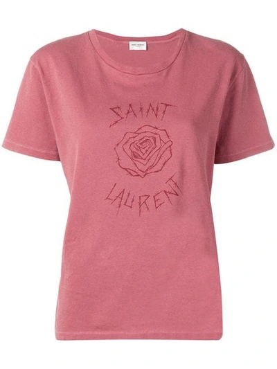 Shop Saint Laurent Barbed Roses T-shirt In Red