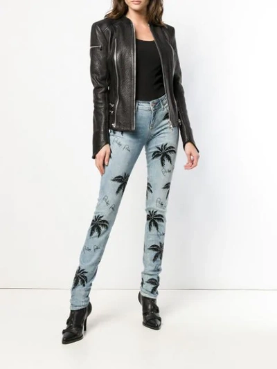 Shop Philipp Plein Palm Tree Print Skinny Jeans In Blue