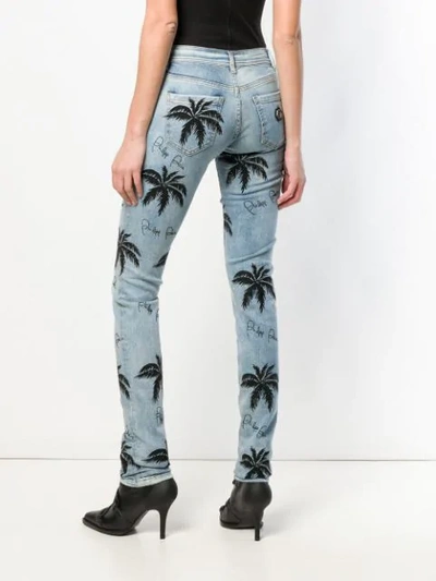 Shop Philipp Plein Palm Tree Print Skinny Jeans In Blue