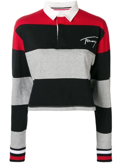 Shop Tommy Jeans Striped Polo Shirt In Black