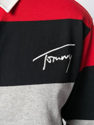 Shop Tommy Jeans Striped Polo Shirt In Black