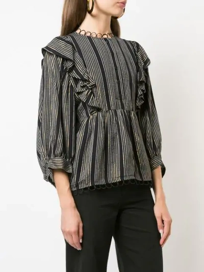 Shop Apiece Apart Stripe Ruffle Flared Blouse - Black