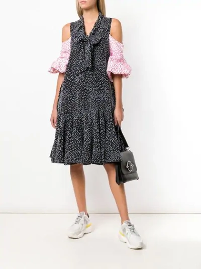 Shop Jw Anderson Black Flocked Polka Dot Puff Sleeve Dress