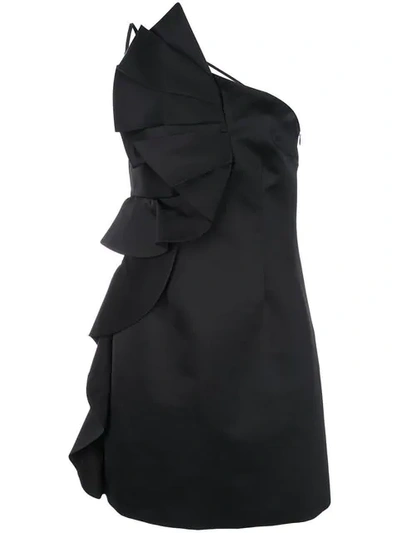 Shop Amur Side Ruffle Dress In Black