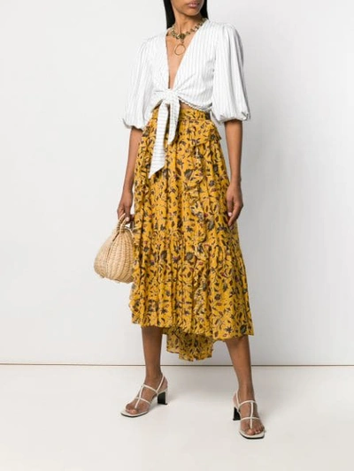 ULLA JOHNSON FLORAL PRINT MIDI SKIRT - 黄色