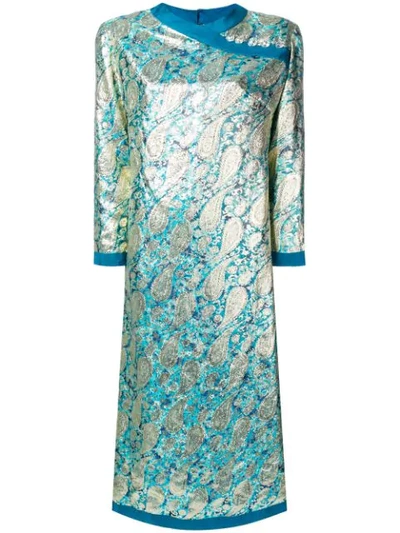 Pre-owned A.n.g.e.l.o. Vintage Cult 1960's Paisley Jacquard Dress In Blue