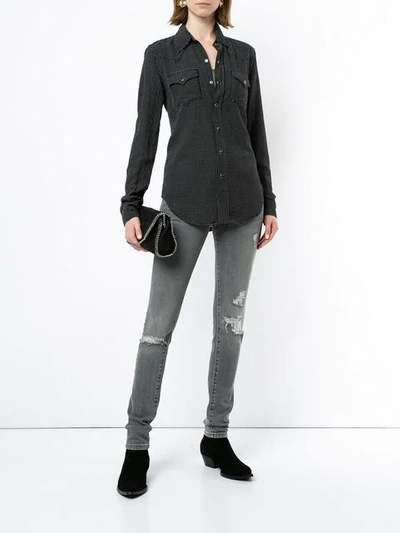 Shop Saint Laurent Distressed Skinny Jeans In Grey