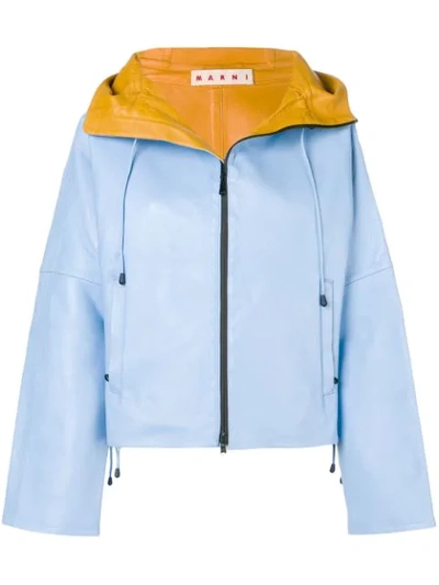 Shop Marni Contrast Zipped Biker Jacket In Blue