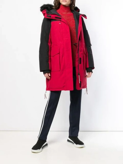 Shop Tommy Hilfiger Hooded Panelled Parka Coat - Red