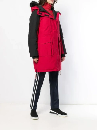 Shop Tommy Hilfiger Hooded Panelled Parka Coat - Red
