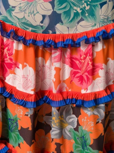 Shop Etro Floral Tiered Ruffle Skirt In Orange
