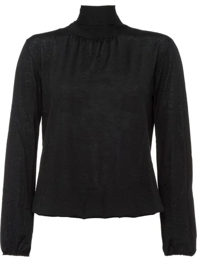 Shop Prada Back Pussy Bow Knitted Top In F0002 Black