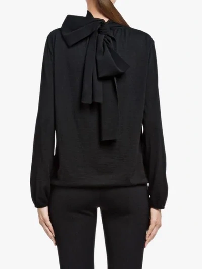 Shop Prada Back Pussy Bow Knitted Top In F0002 Black