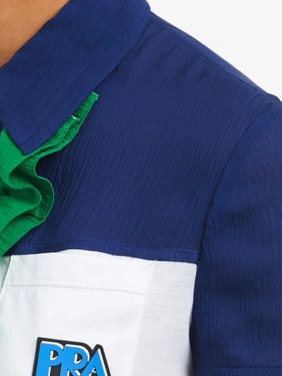 Shop Prada Ruffled-detail Polo Shirt In White ,blue