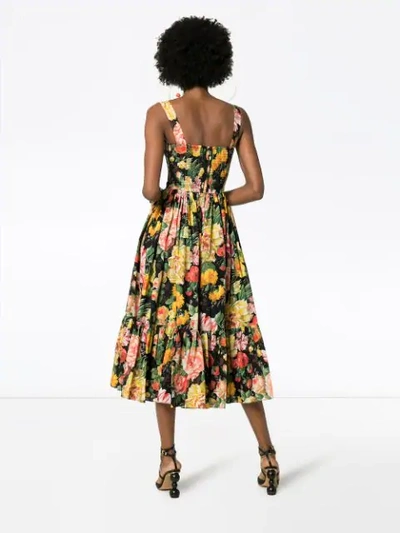 Shop Dolce & Gabbana Full Skirt Floral Midi Dress In Black