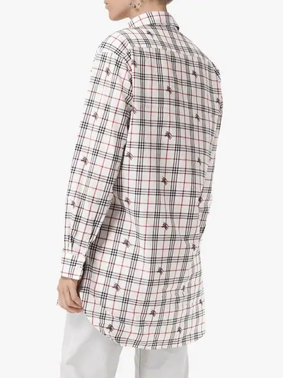 Shop Burberry Equestrian Knight Check Cotton Shirt In White