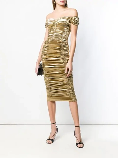 Shop Dolce & Gabbana Ruched Midi Dress In Gold