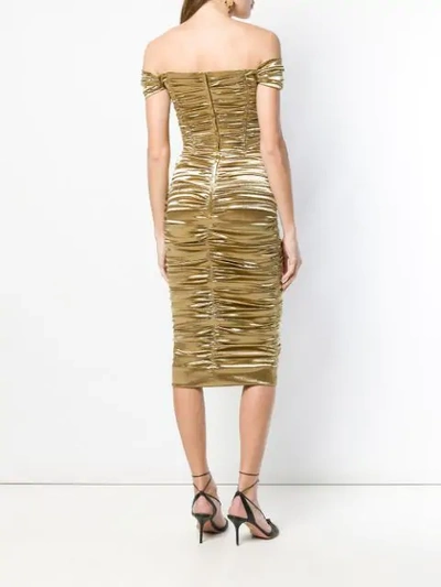 Shop Dolce & Gabbana Ruched Midi Dress In Gold