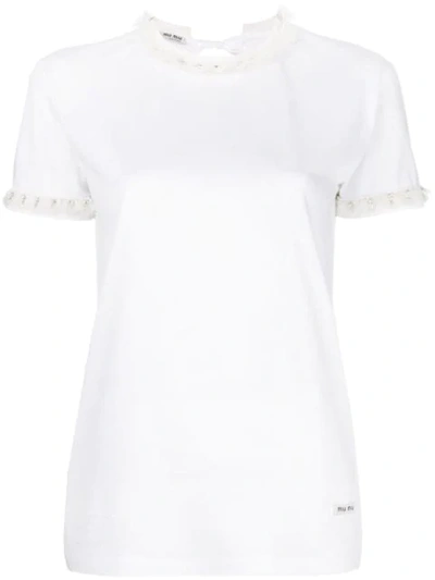 Shop Miu Miu Embellished Crew-neck T-shirt - White