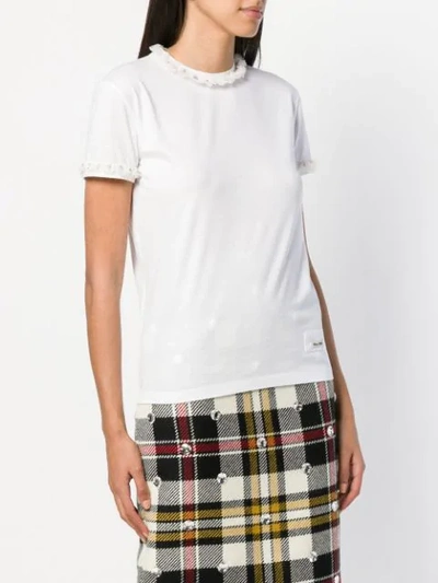 Shop Miu Miu Embellished Crew-neck T-shirt - White