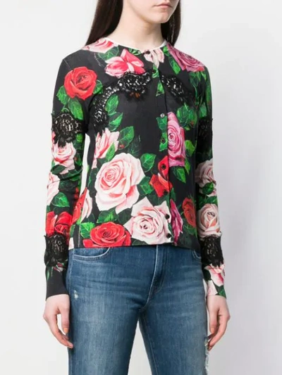 Shop Dolce & Gabbana Lace And Floral Cardigan In Black