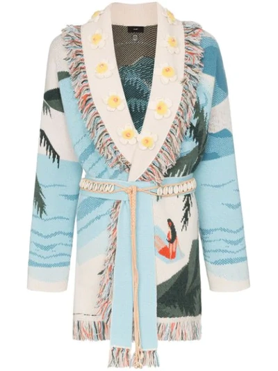 Shop Alanui Hawaii Landscape Cashmere Cardigan In Blue