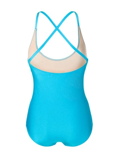 Shop Gucci Logo Swimsuit In Blue