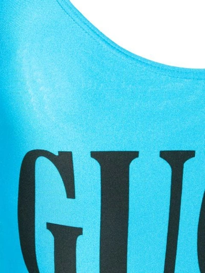 Shop Gucci Logo Swimsuit In Blue