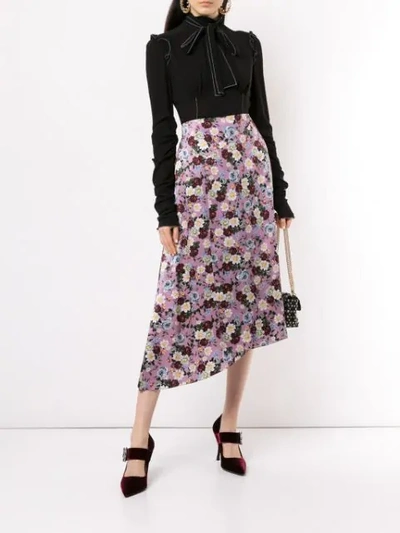 Shop Erdem Tamzin Floral Skirt In Purple