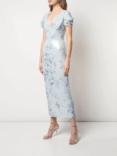 Shop Marchesa Notte Floral Fitted Dress In Blue