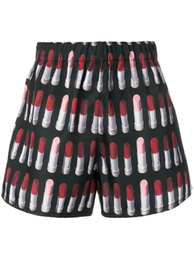 Shop Prada Lipstick Print Shorts - Black