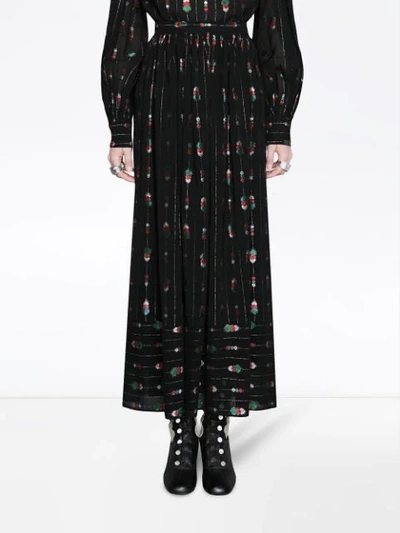 Shop Gucci Silk Maxi Skirt With Fil Coupé In Black